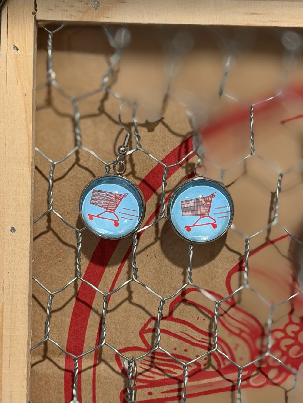Trader Joe’s earrings 18mm red shopping cart